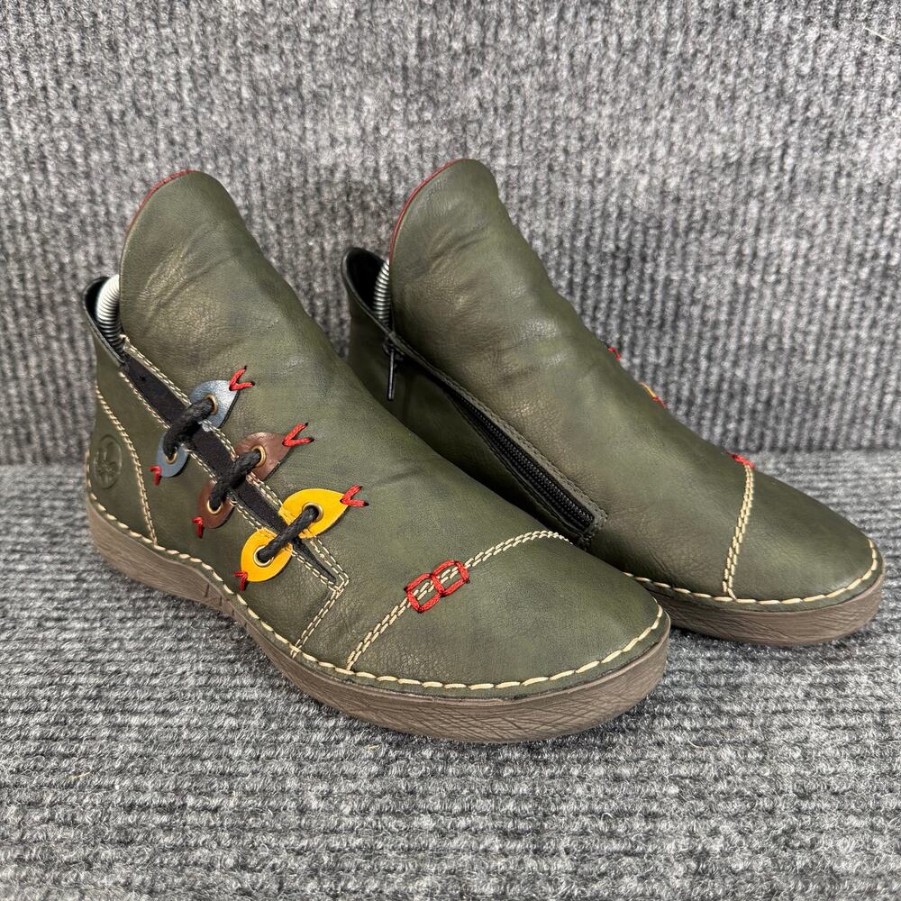 Rieker Ankle Boots Womens 36 US 5.5 Green Lace Up Zip Multicolor Comfort Shoes